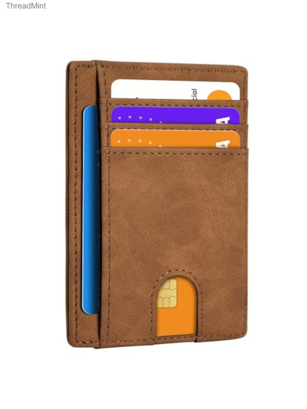 Slim Minimalist Leather Wallet RFID Blocking Front Pocket 7 Card Slots